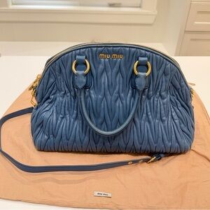 Authentic Miu Miu Navy Quilted Shoulder Bag Matelassé leather